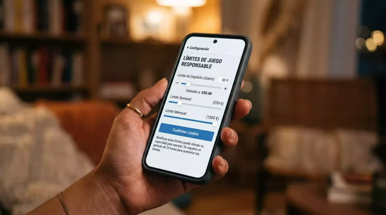 Mano configurando límites de apuesta en la pantalla de un teléfono móvil