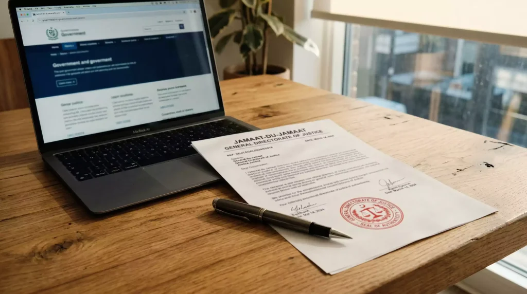 Documento oficial con el sello de la DGOJ sobre un escritorio junto a un portátil